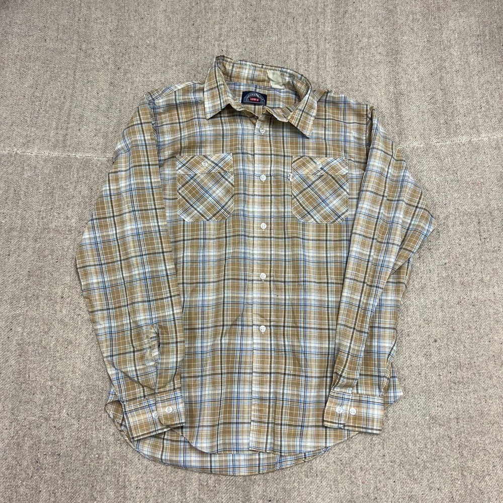 Vintage Levi's‎ Button Up Shirt Mens Medium Beige 1980s Long Sleeve Western